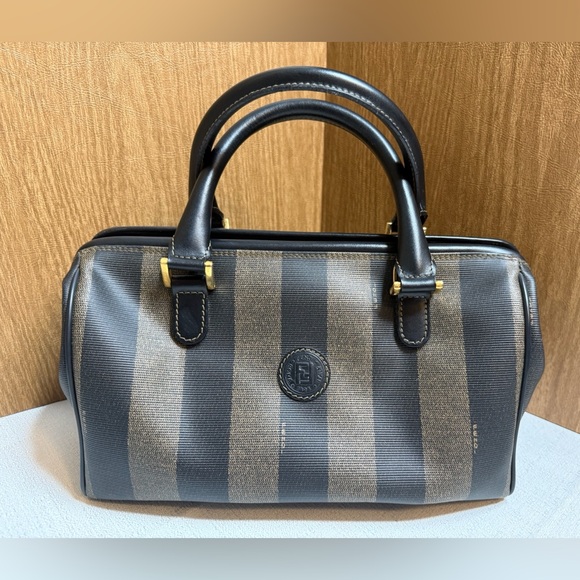 Fendi Handbags - Vintage Fendi Pequin Stripe Boston Satchel –Coated Canvas & Leather Trim